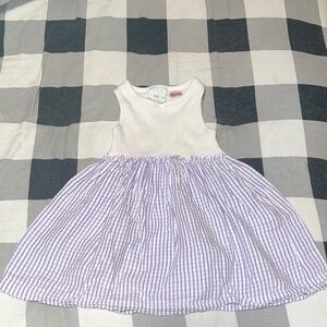 Zara White Ribbed Tank Dress with Lavender Striped Skirt